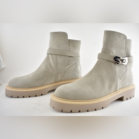 Hermes Jeff Ankle Boot Beige Galet Suede Goatskin Kelly Lock Buckle Palladium 40 - Picture 13 of 16